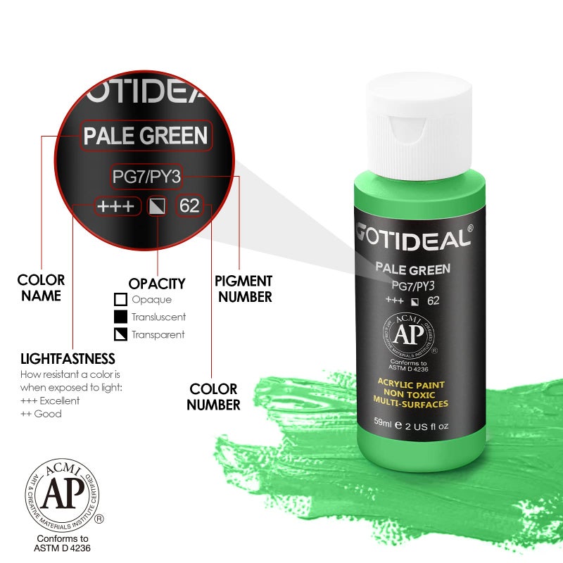 GOTIDEAL Acrylic Paint Set with 10 Brushes, 18 Colors Outdoor/Indoor (59ml, 2 oz) Art Craft Paint Non Toxic, Perfect for Hobby, Artist, Adults, Ideal for Canvas Wood Clay Ceramic Paint Supplies - Image 4